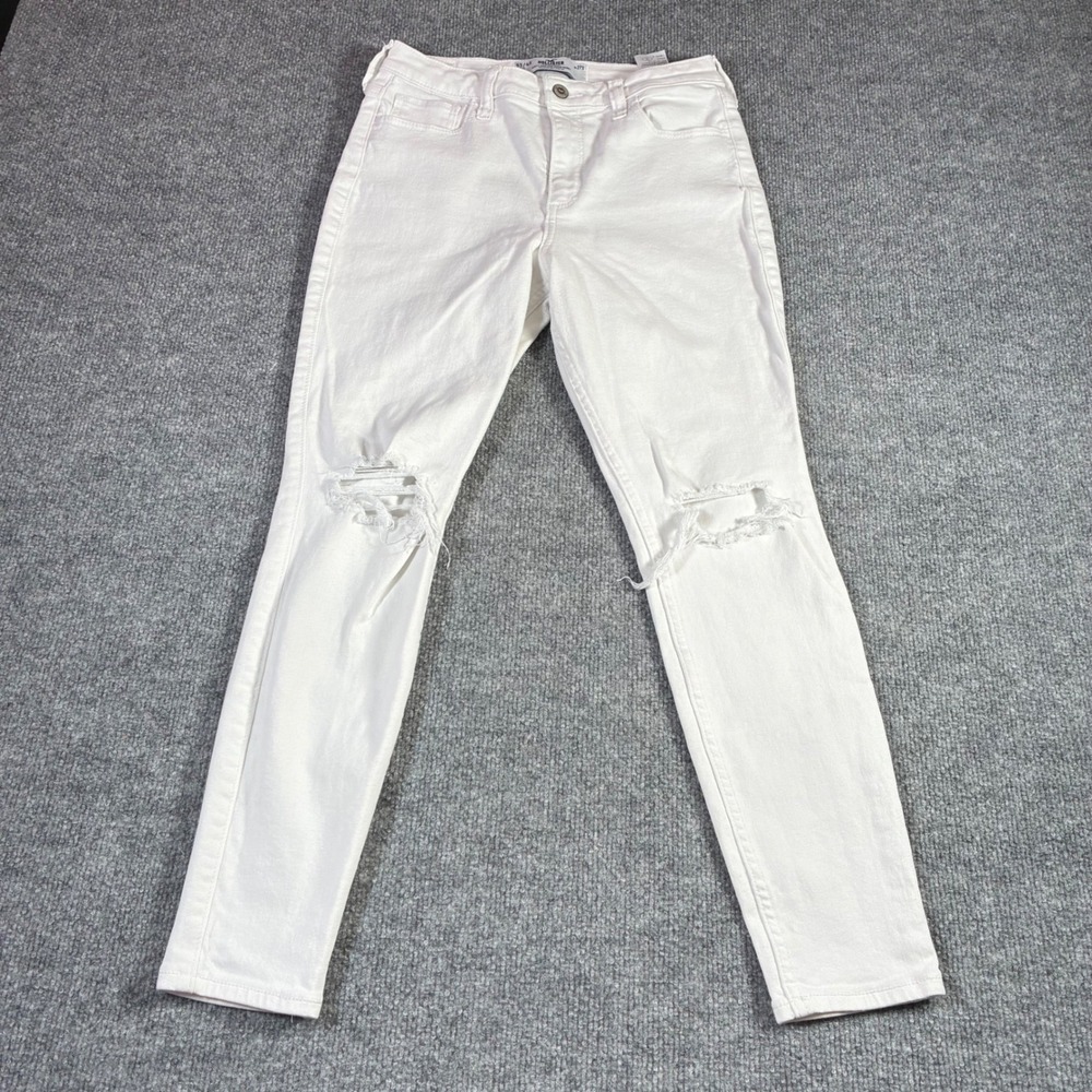 Hollister Curvy High Rise Super Skinny Jeans Womens 27S White Ripped Stretch